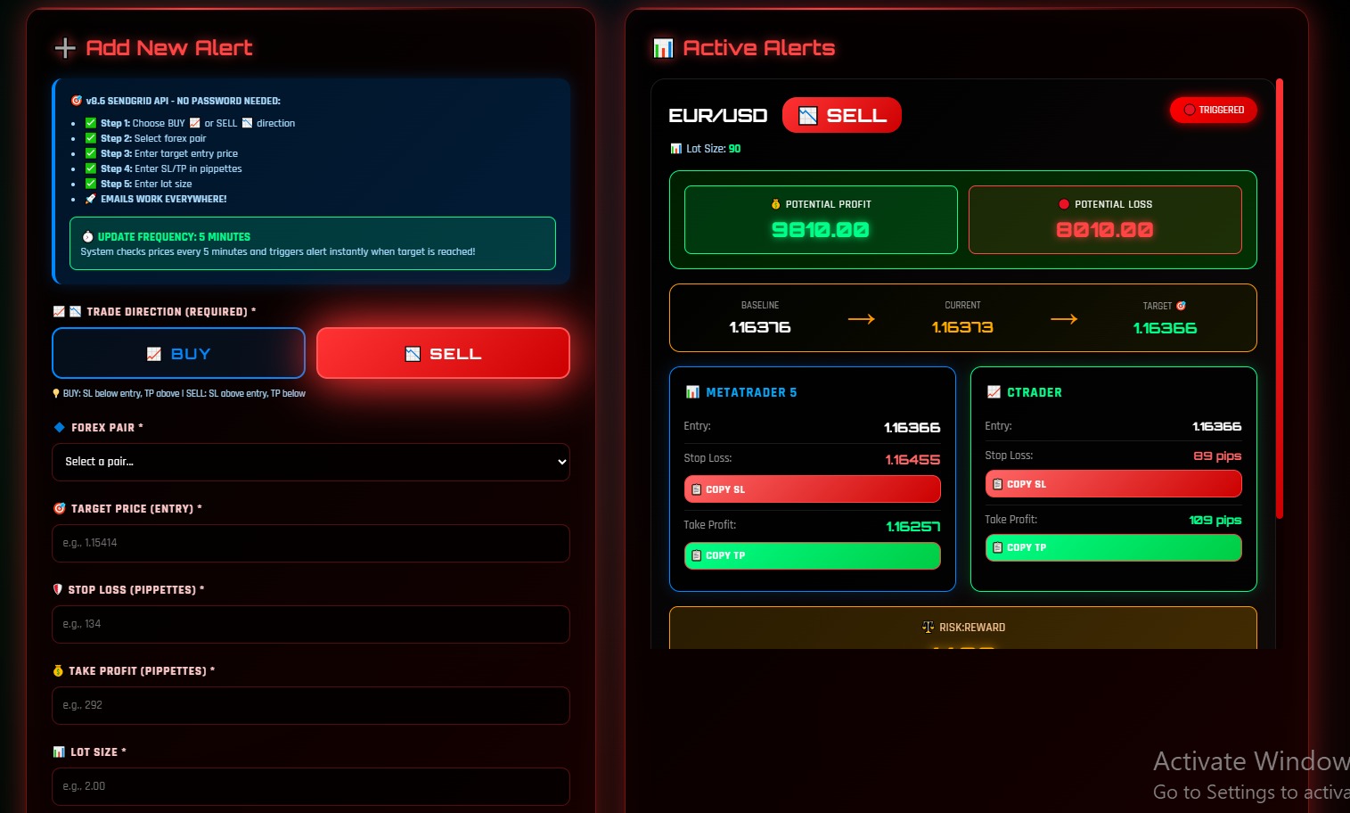 Forex Alert Settings